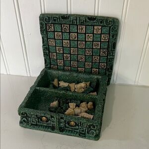 20th c. Cast Resin Aztec Themed Chess Set
